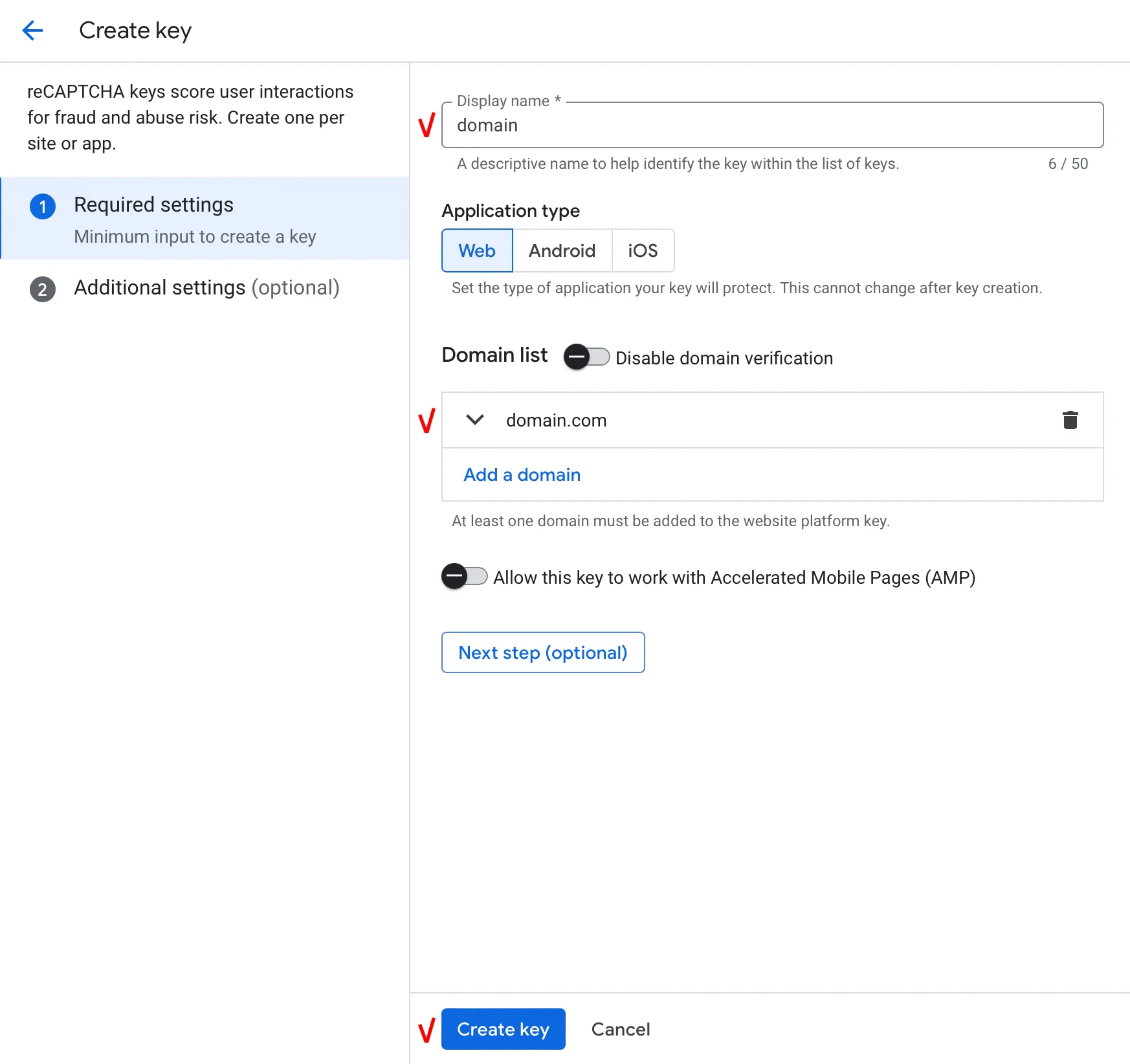 reCAPTCHA settings in Google Cloud